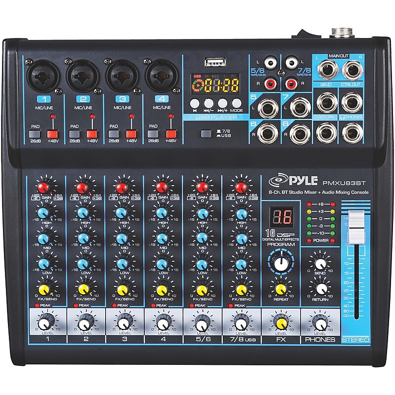 Pyle PMXU83BT Bluetooth 8-Channel Studio Mixer, Black image 1