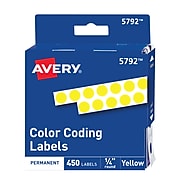 Avery Hand Written Color Coding Labels, 1/4" Dia., Yellow, 450/Sheet, 1 Sheet/Pack (5792)