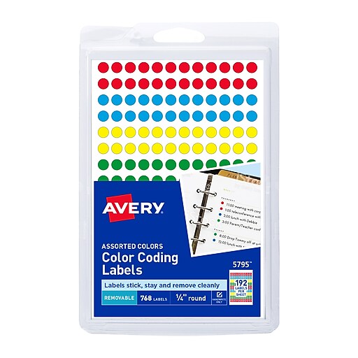 Avery Hand Written Color Coding Labels, 1/4" Dia