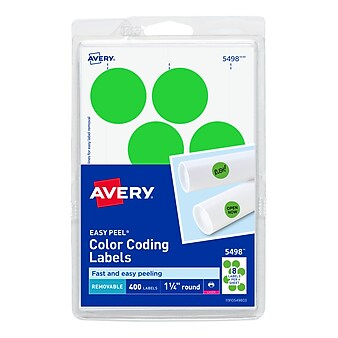Avery Laser Color Coding Labels, 1 1/4" Dia., Neon Green, 8/Sheet, 50 Sheets/Pack (5498)