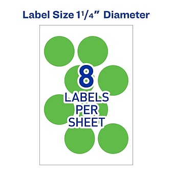 Avery Laser Color Coding Labels, 1 1/4" Dia., Neon Green, 8/Sheet, 50 Sheets/Pack (5498)