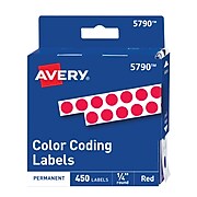 Avery Hand Written Identification & Color Coding Labels, 1/4" Dia., Red, 450/Pack (5790)