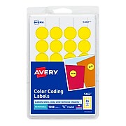 Avery Laser/Inkjet Color Coding Labels, 3/4" Dia., Yellow, 1008 Labels Per Pack (5462)