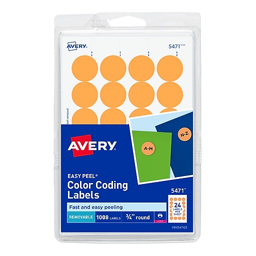 Coding Labels Bright Neon Orange Color 1 Inch  Round Circle Dots 1500 