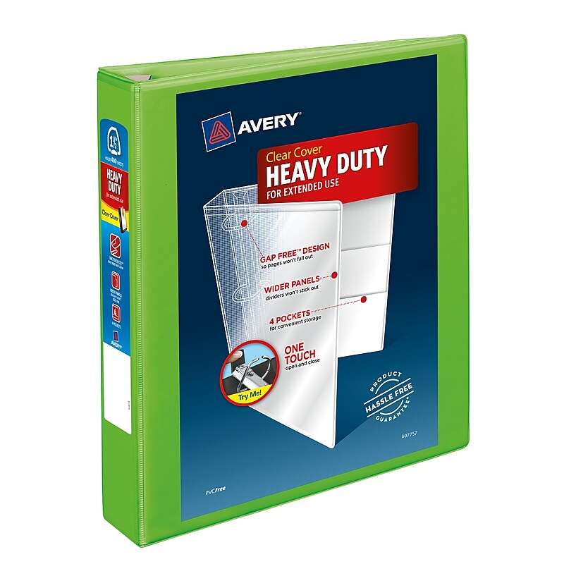 Avery Heavy Duty 1 1/2" 3-Ring View Binders, D-Ring, Chartreuse (79773) image 1