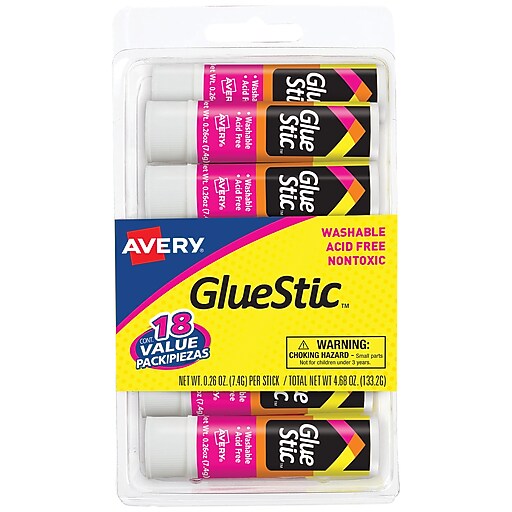 Avery Glue Stic Glue Sticks, 0.26 oz., White, 18/Pack (98089) Staples