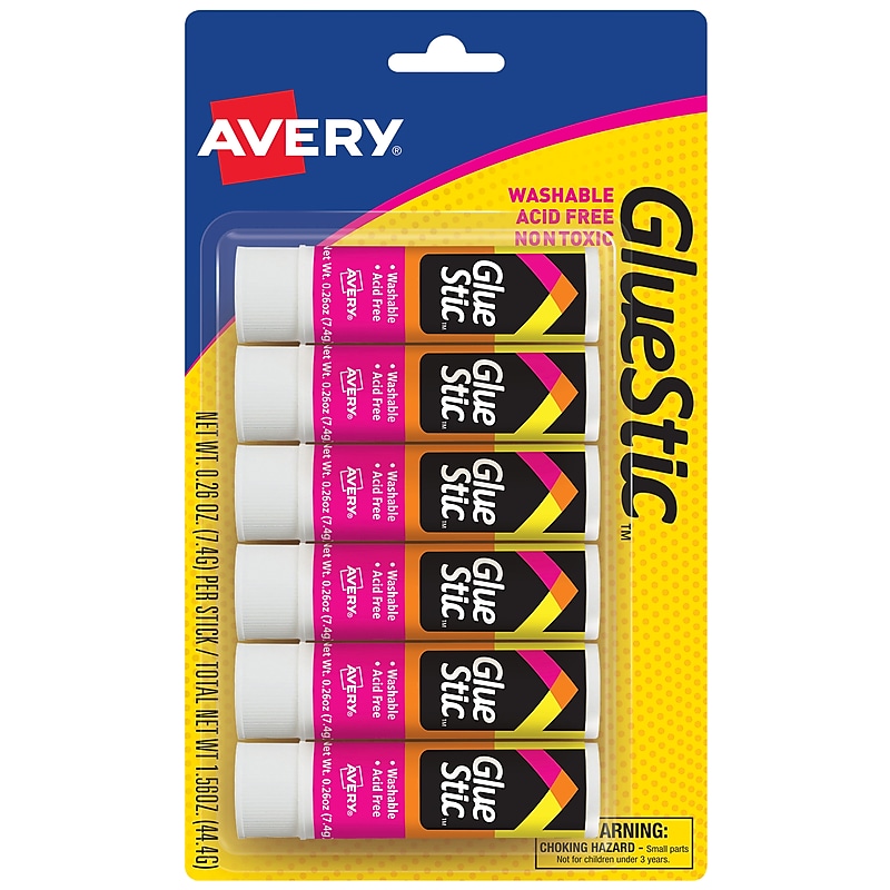 Avery Washable Glue Sticks, 0.26 oz., Clear, 6/Pack (98095) image 1