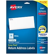 Avery Easy Peel Inkjet Address Labels, 1/2" x 1 3/4", White, 2000 Labels Per Pack (8167)
