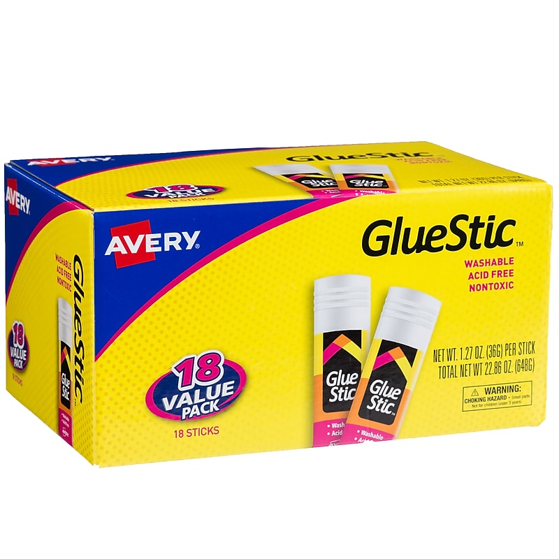 Avery Nontoxic Washable Glue Sticks, Jumbo, White, 18/Pack (00192) image 1