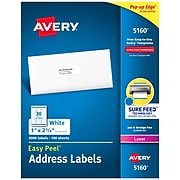 Avery Easy Peel Laser Address Labels, 1" x 2 5/8", White