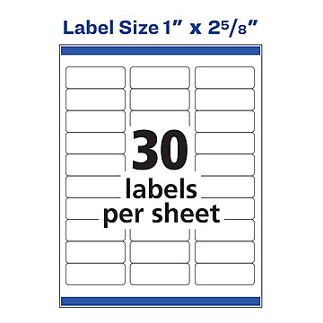 Avery Easy Peel Laser Address Labels, 1" x 2-5/8", White, 30 Labels/Sheet, 100 Sheets/Box, 3000 Labels/Box (5160)
