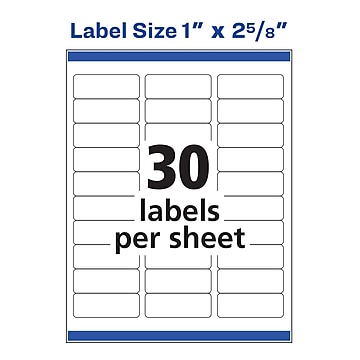 Avery Easy Peel Inkjet Address Labels, 1" x 2-5/8", White, 30 Labels/Sheet, 25 Sheets/Pack, 750 Labels/Pack (8160)