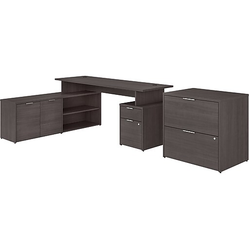 Bush Business Furniture Jamestown 71" LShaped Desk Bundle, Storm Gray