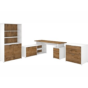 Bush Business Furniture Jamestown 71" L-Shaped Desk Bundle, Fresh Walnut/White (JTN011FWWHSU)