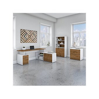Bush Business Furniture Jamestown 71" L-Shaped Desk Bundle, Fresh Walnut/White (JTN011FWWHSU)
