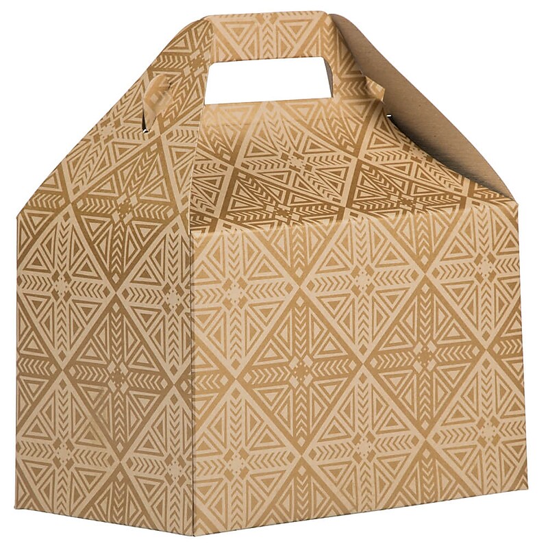 JAM Paper Gable Gift Box with Handle, 4" x 8" x 5.25", Gold/Kraft (4353520) image 1