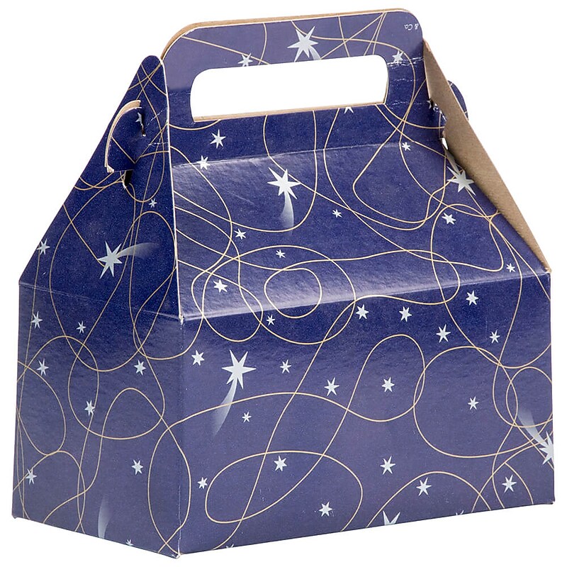 JAM Paper Gable Gift Box with Handle, Small, 3 1/4 x 6 x 3, Purple Shooting Stars Design (4353514) image 1