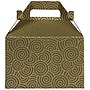 JAM Paper Gable Gift Box with Handle, 4" x 8" x 5.25", Green/Gold Swirl (4353522)~#|#~sp75936369_sc7