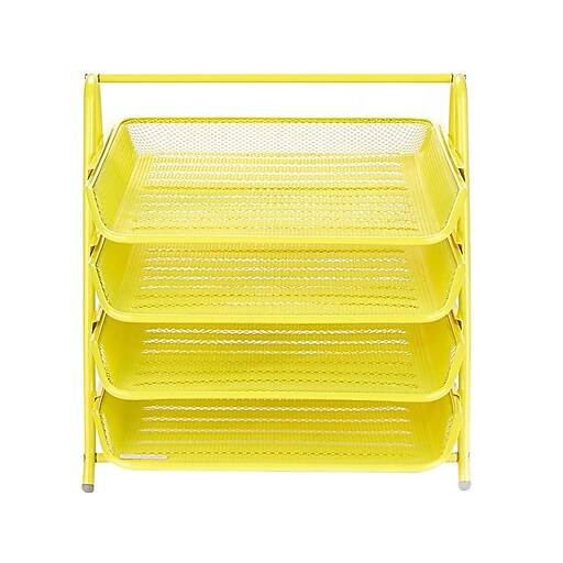 Mind Reader Stackable Front Loading 4Tier Letter Tray, Yellow, Wire