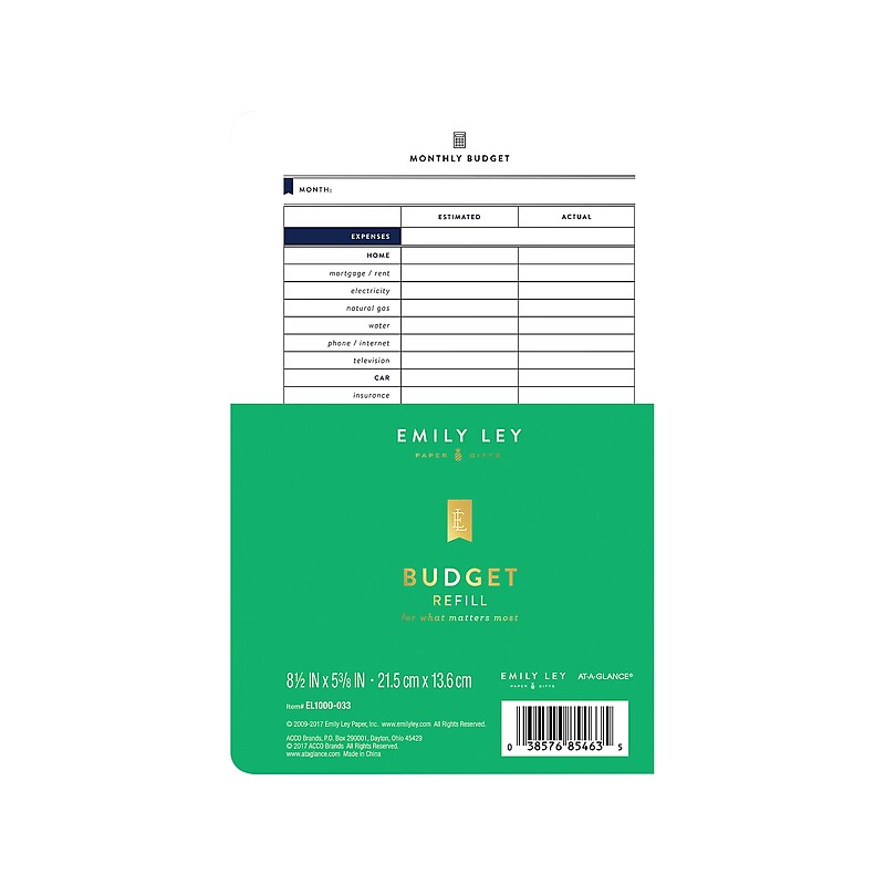 Undated AT-A-GLANCE 5.38" x 8.5" Refill, Emily Ley Budget, White (EL100O-033) image 1