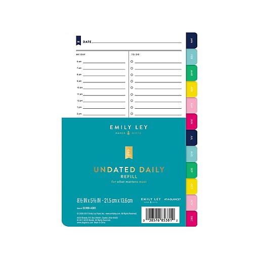 Undated ATAGLANCE 5.38" x 8.5" Refill, Emily Ley, White (EL1004301