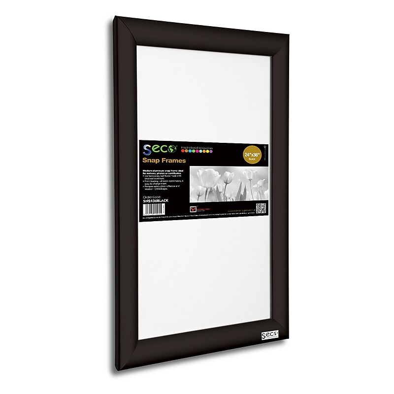Seco® Front Load Easy Open Snap Poster Frame, 24" x 36", Black Aluminum (SN2436BLACK) image 1