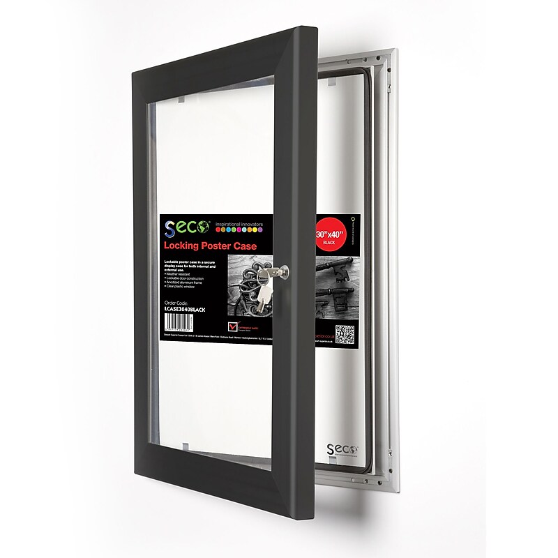 Seco® Locking Indoor/Outdoor Poster Case Shatterproof Rustproof, 30"x 40", Black (LCASE3040BLACK) image 1