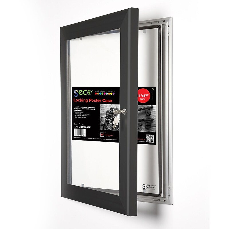 Seco Locking Indoor/Outdoor Poster Case Shatterproof Rustproof,  11"x17", Black (LCASE1117BLACK) image 1