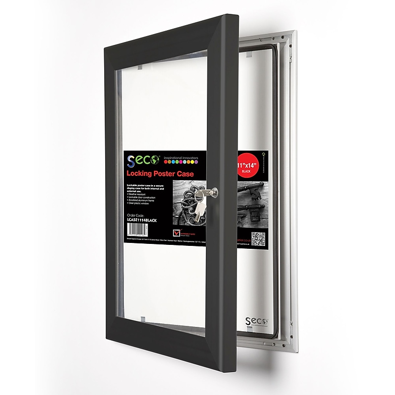 Seco Locking Indoor/Outdoor Poster Case Shatterproof Rustproof,  11"x14", Black (LCASE1114BLACK) image 1