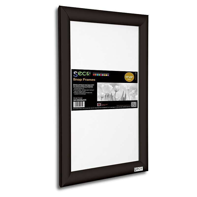 Seco® Front Load Easy Open Snap Poster Frame, 18" x 24", Black Aluminum (SN1824BLACK) image 1