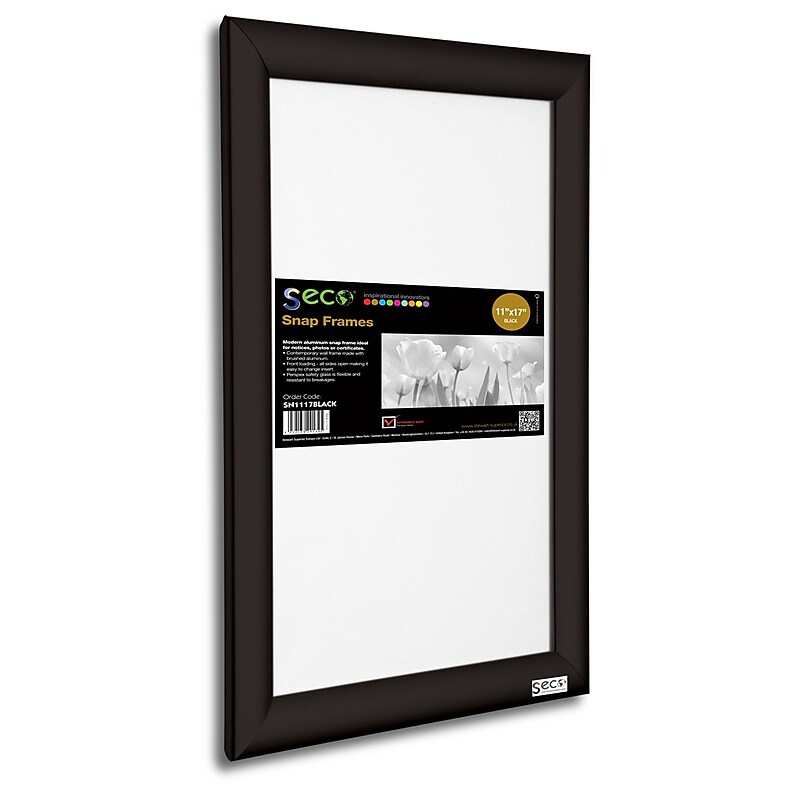 Seco Front Load Easy Open Snap Poster Frame, 11" x 17", Black Aluminum (SN1117BLACK) image 1