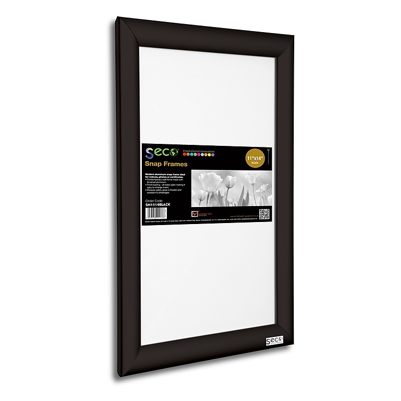 Seco Front Load Easy Open Snap Poster Frame, 11" x 14", Black Aluminum (SN1114BLACK) image 1