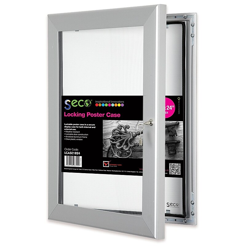Seco® Locking Indoor/Outdoor Poster Case Shatterproof, 18"x 24",  Silver (LCASE1824) image 1
