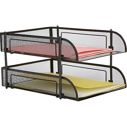 Mind Reader Stackable Front Loading Letter Tray, Black Metal, 2/Pack