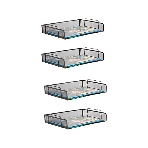 Mind Reader Stackable Side Loading Letter Tray, Black Metal, 4/Pack