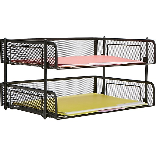 Mind Reader Stackable Side Loading Letter Tray, Black Metal, 2/Pack