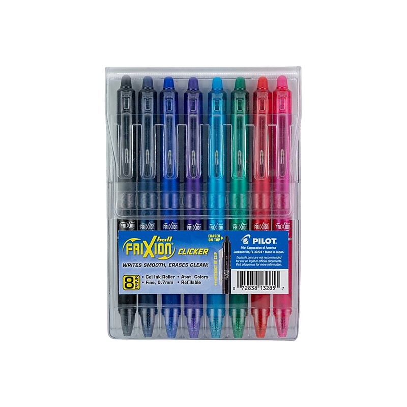 Pilot FriXion Clicker Retractable Gel Pens, Fine Point, Assorted Color Inks, 8/Pack (FXCC8002F-P) image 1