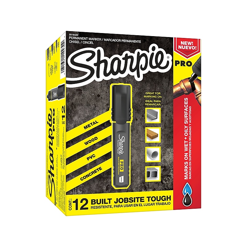 Sharpie PRO Permanent Markers, Chisel Tip, Black, 12/Pack (2018326A) image 1