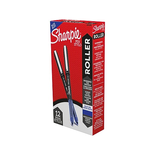 Sharpie Roller Rollerball Pen, Needle Point, Blue Ink, Dozen (2093199