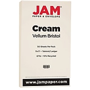 JAM Paper® Vellum Bristol 67lb Colored Cardstock, 11 x 17 Tabloid Coverstock, Creme, 50 Sheets/Pack (16932833)