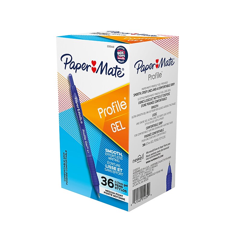 Paper Mate Profile Retractable Gel Pen, Medium Point, 0.7mm, Blue Ink, 36/Pack (2095449) image 1