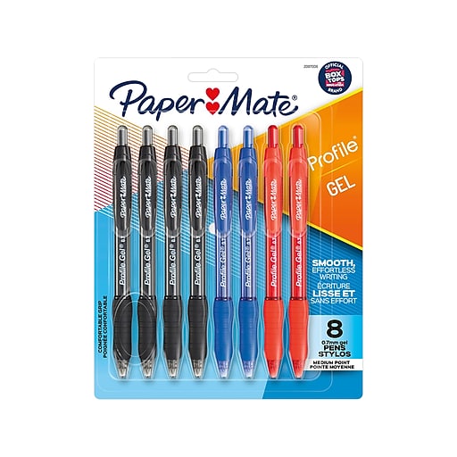 Paper Mate Profile Retractable Gel Pen, Medium Point, Assorted Ink, 8