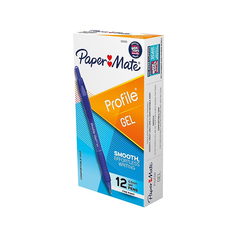 Paper Mate Profile Retractable Gel Pens, Fine Point, Blue, 12/pack (2102130) image 1
