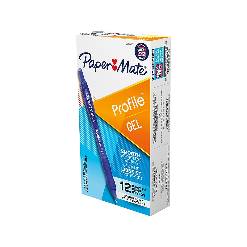 Paper Mate Profile Retractable Gel Pen, Medium Point, 0.7mm, Blue Ink, Dozen (2095472) image 1
