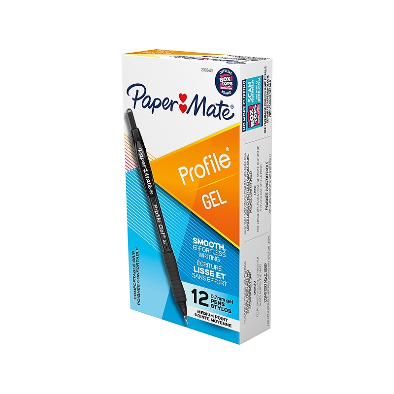 Paper Mate Profile Retractable Gel Pen, Medium Point, 0.7mm, Black Ink, Dozen (2095476) image 1