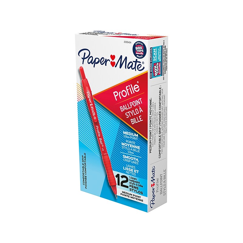 Paper Mate Profile Retractable Ballpoint Pen, Medium Point, Red Ink, Dozen  (2095454) image 1