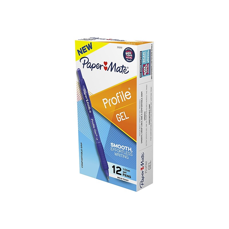 Paper Mate Profile Retractable Gel Pen, Bold Point, Blue Ink, Dozen (2102161) image 1