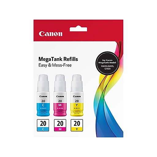 Canon GI20 Cyan/Magenta/Yellow Ink Bottle Value Pack, Standard Yield