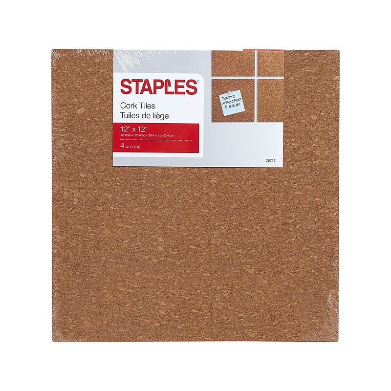 Staples Cork Bulletin Board, 1' x 1' (28717) image 1
