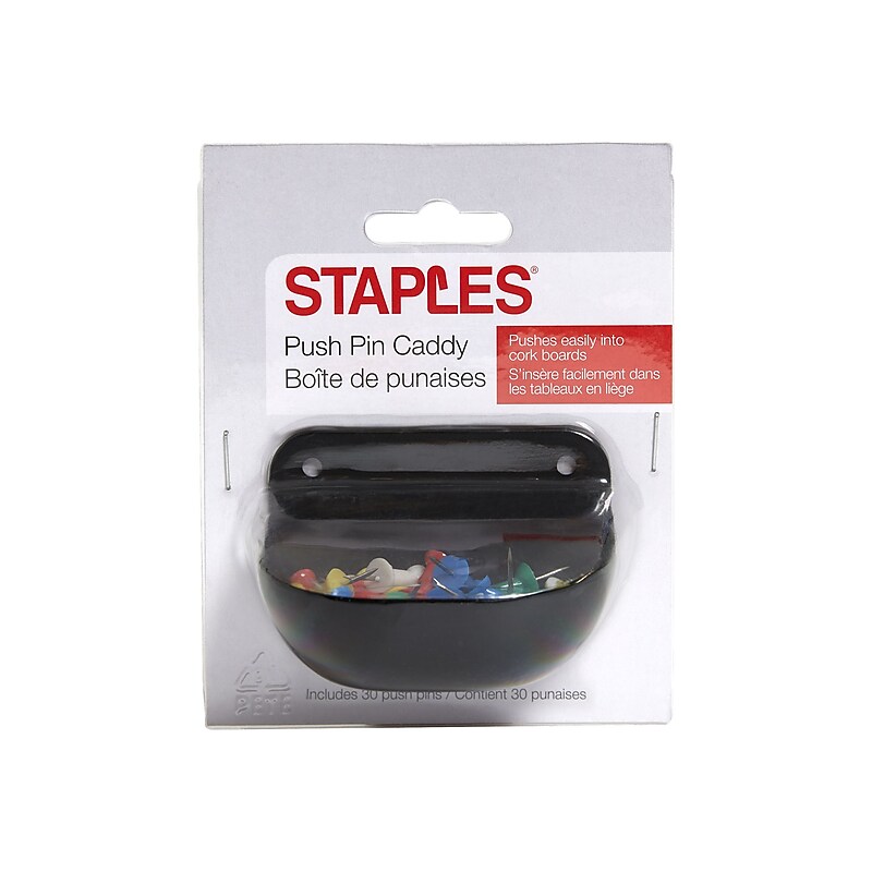 Staples Push Pins, Yellow/White/Red/Blue/Green, 30/Pack (28704) image 1